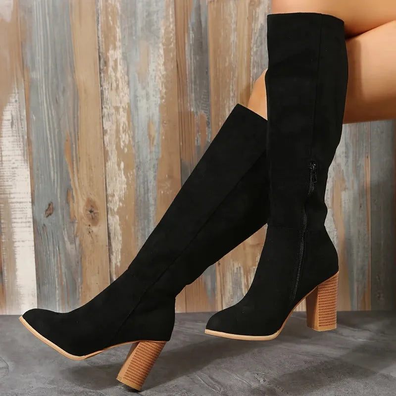 Bottes Hautes en Daim avec Talon Épais