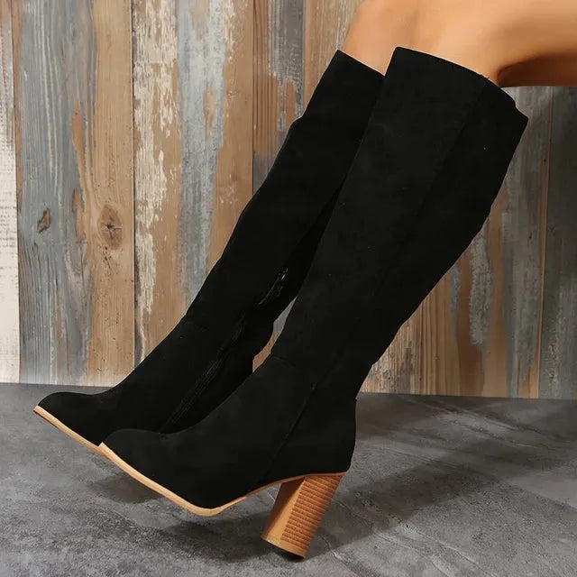 Bottes Hautes en Daim avec Talon Épais
