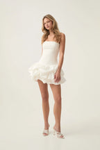Robe de soirée courte blanche pour femme avec ourlet bouffant