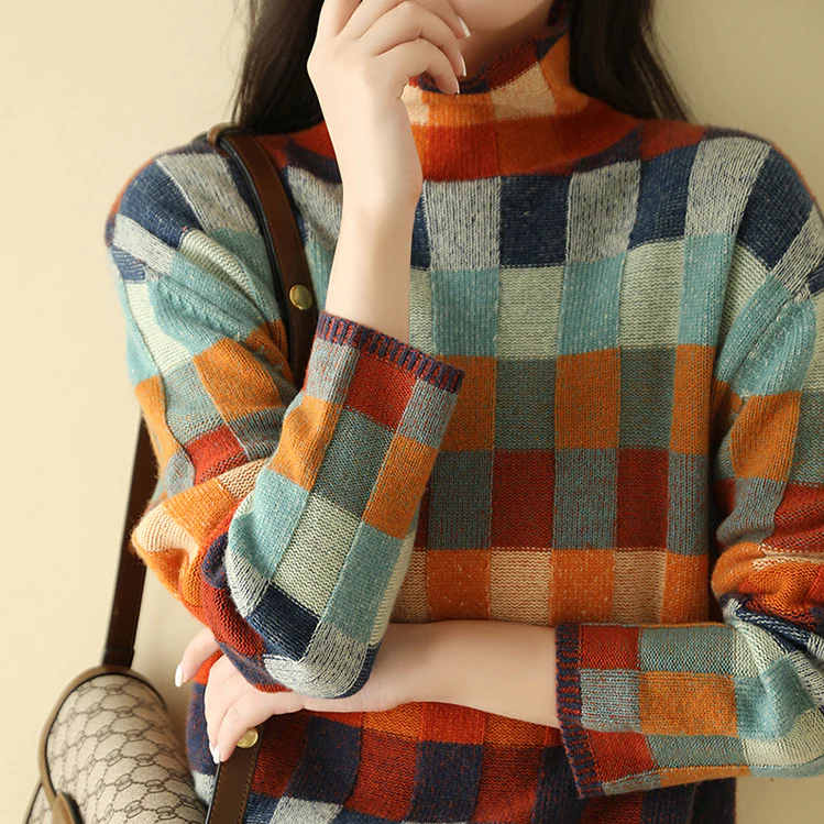 Pull confortable à carreaux colorés pour un style quotidien