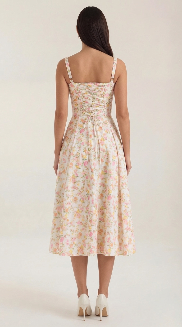 Robe midi fleurie pour femmes, idéale pour les invitées de mariage