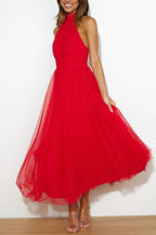 Robe longue en tulle à col licou avec détails froncés