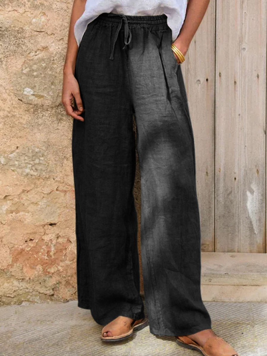 Pantalon large décontracté en coton et lin pour femmes