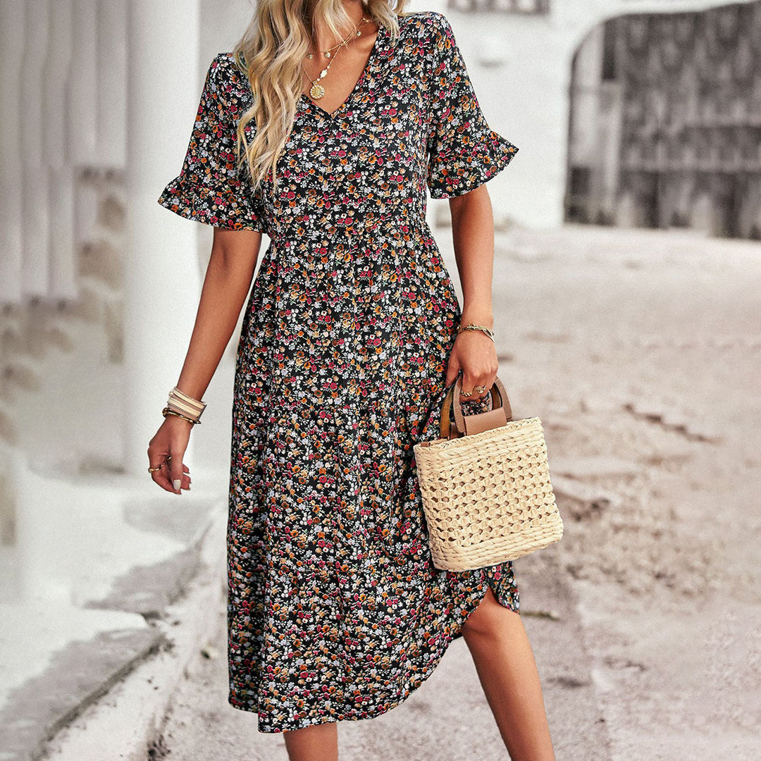 Robe midi d'été fleurie pour femmes