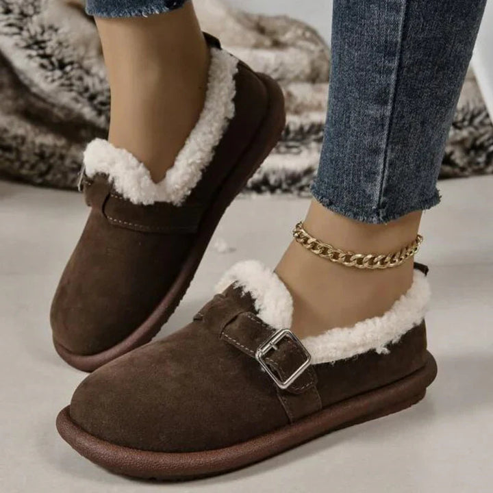Ballerines confortables doublées en polaire avec bride à boucle