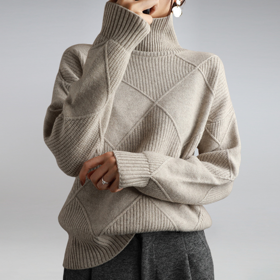 Pull à col roulé en tricot géométrique confortable