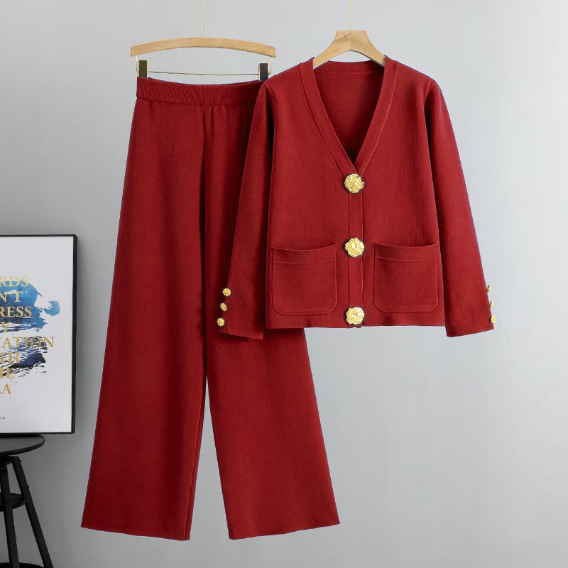 Ensemble pull en mélange de laine et pantalon à jambes larges