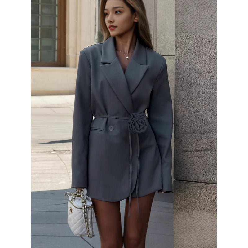 Robe Blazer Ceinture Fleurie Élégante pour Femmes