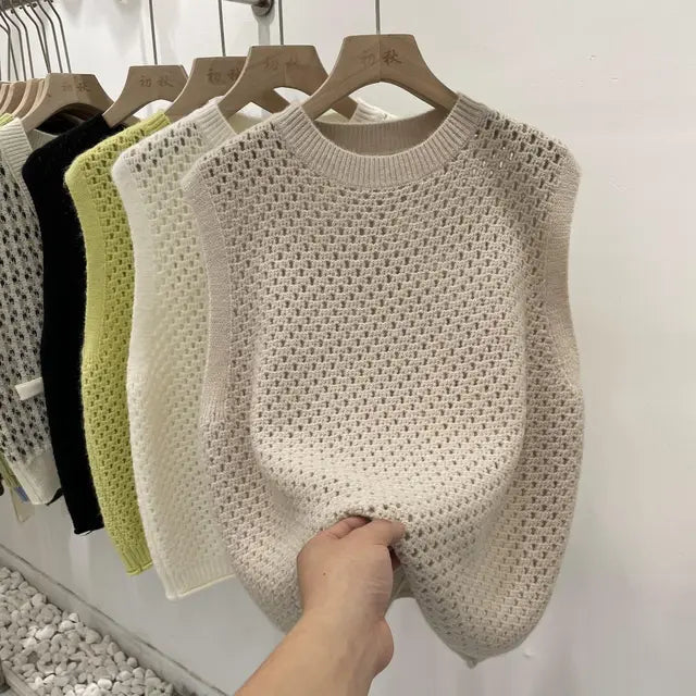 Pull sans manches en tricot pour femme, léger et ample