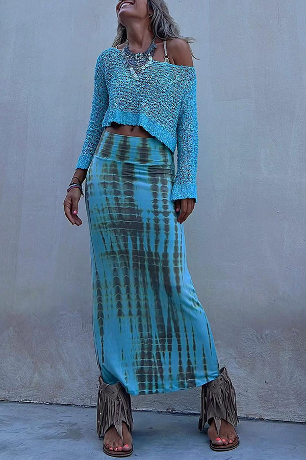 Jupe longue à taille élastique et effet tie-dye pour femmes
