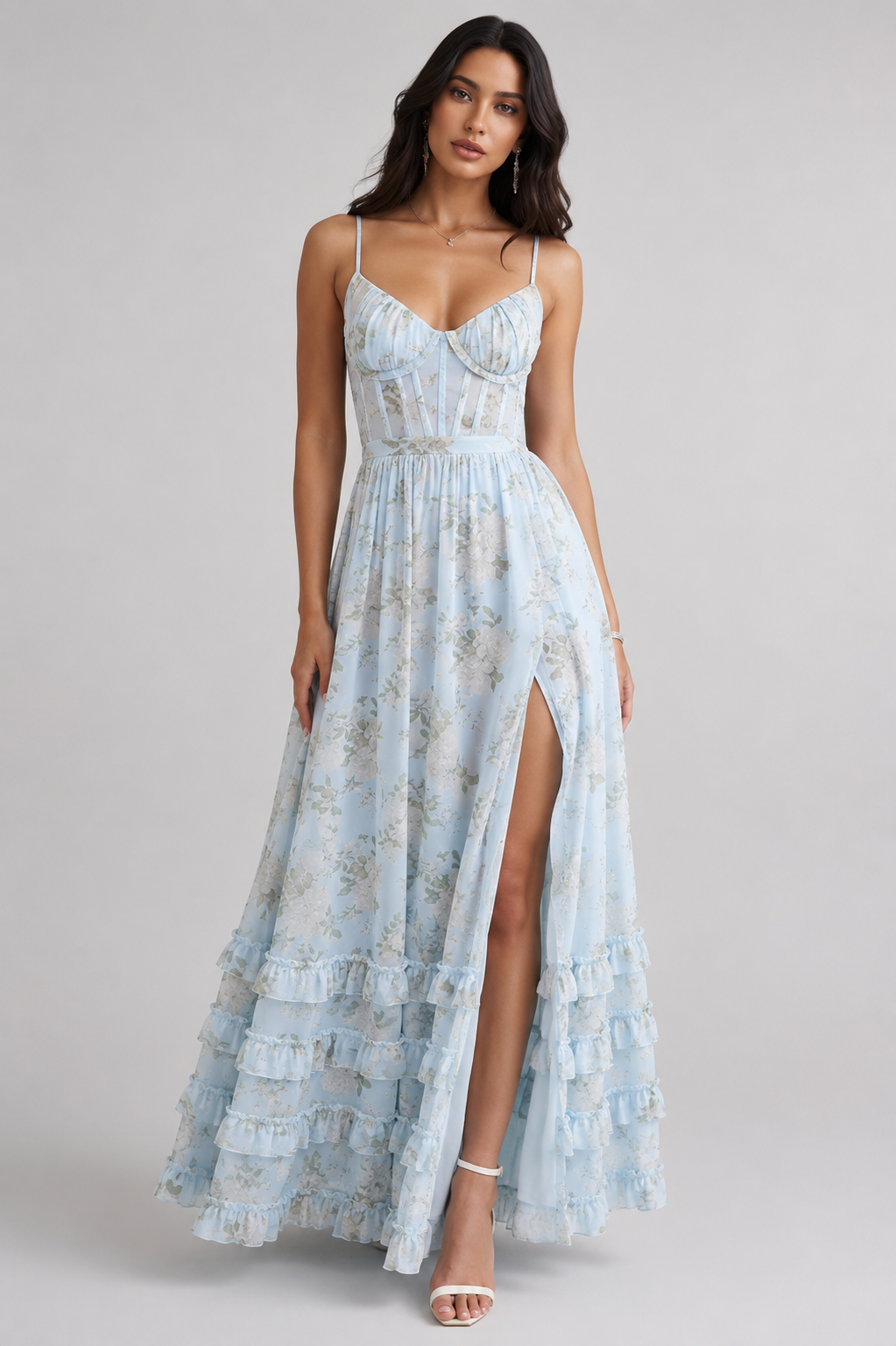 Robe Maxi à Bretelles Spaghetti avec Ourlet à Volants