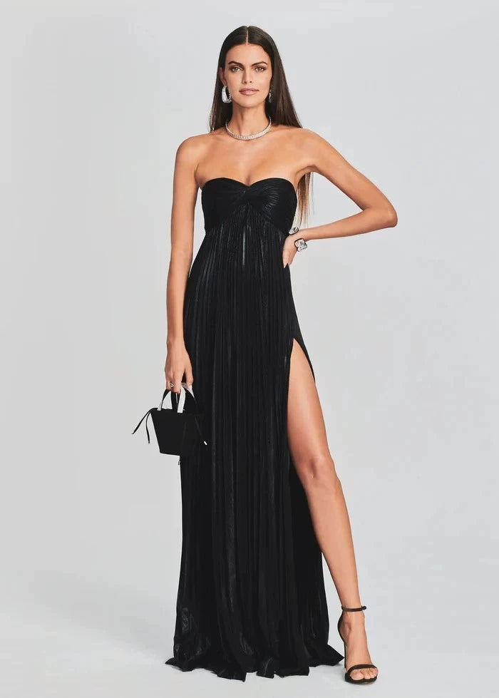 Robe de soirée chic argentée sans bretelles