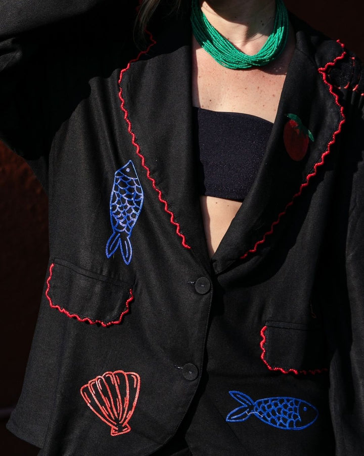 Blazer chic à imprimé homard pour un style côtier