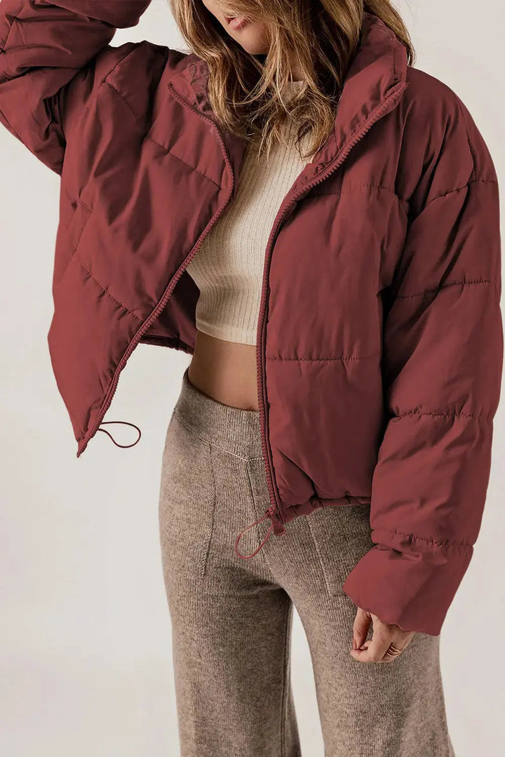 Manteau Long Chic à Col avec Fermeture Éclair pour Superposition Élégante