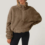 Pull polaire doux à demi-fermeture éclair pour femmes