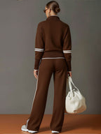 Ensemble sweat à demi-fermeture éclair et pantalon à jambes larges