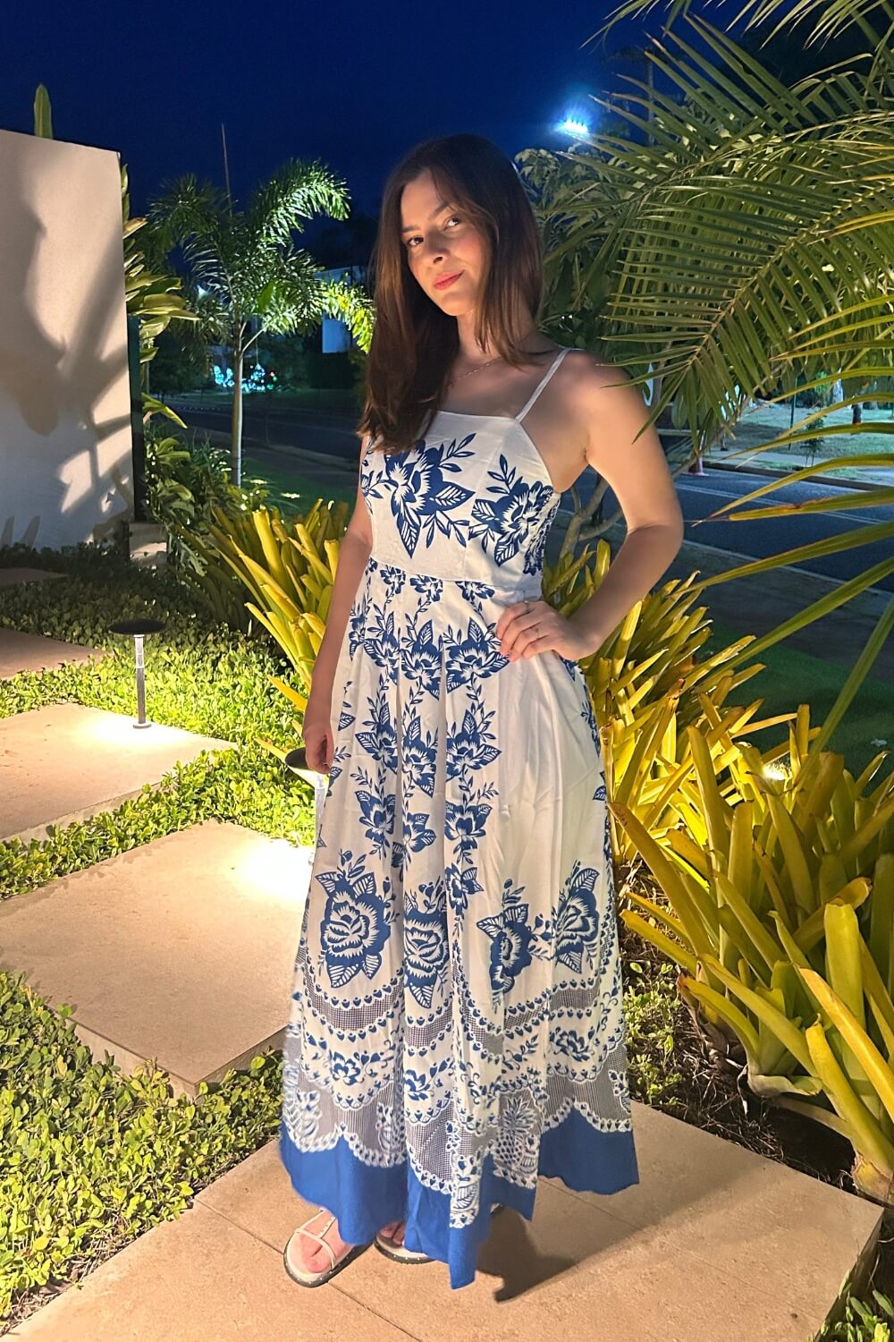 Robe midi bleu en polyester à bretelles spaghetti