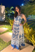 Robe midi bleu en polyester à bretelles spaghetti