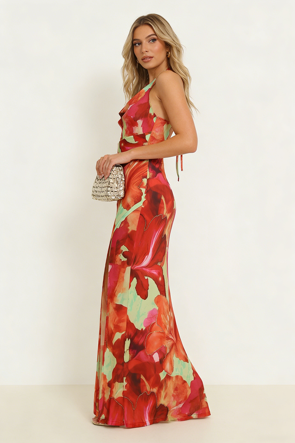 Robe longue à imprimé floral tropical