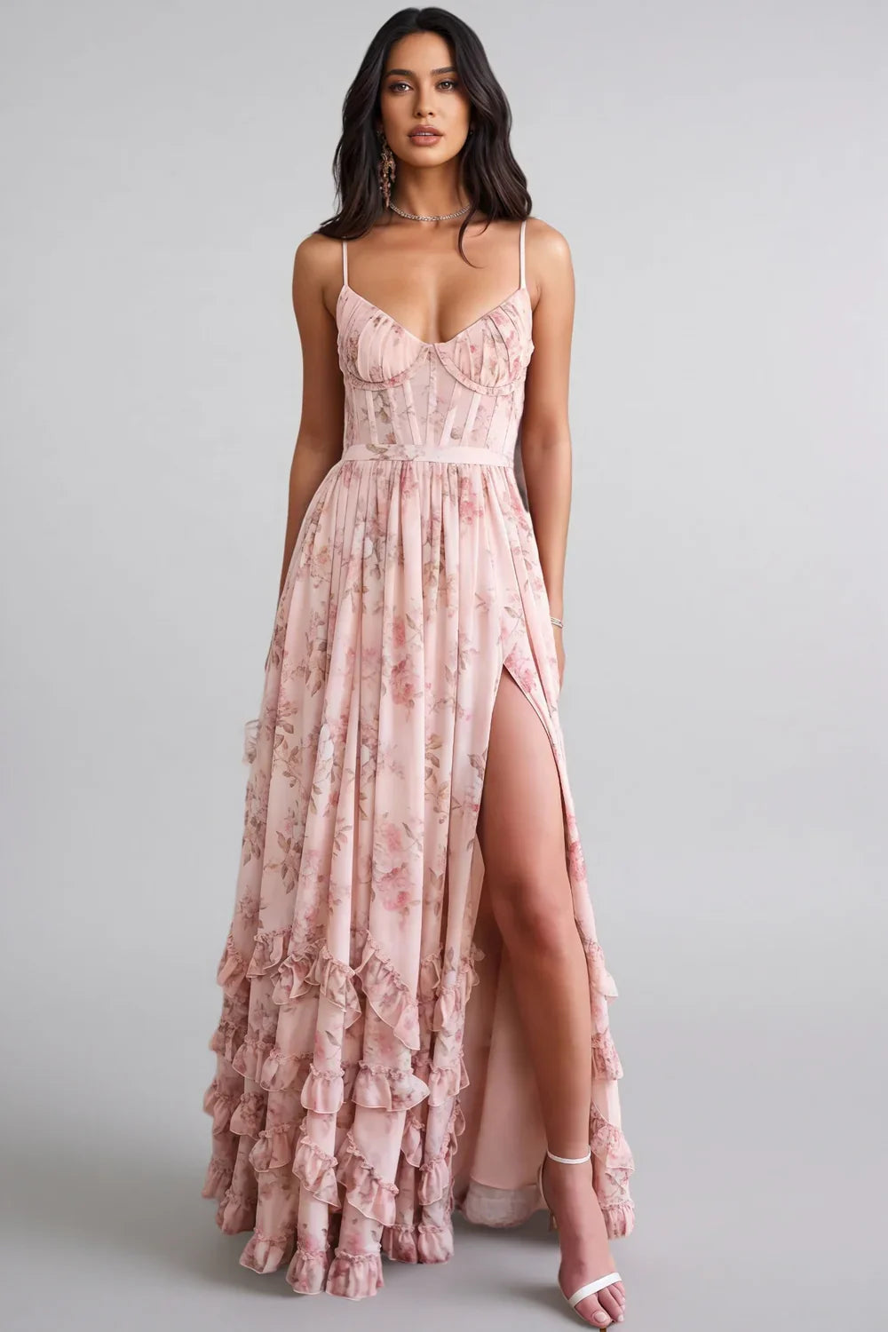 Robe Maxi à Bretelles Spaghetti avec Ourlet à Volants