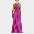 Robe longue élégante à col licou avec volants pour femme