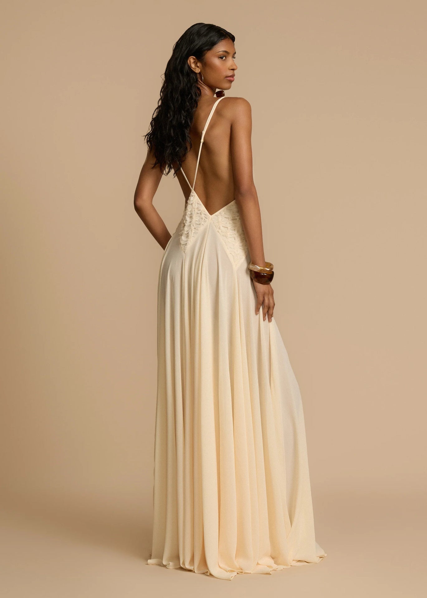 Robe Maxi Blanche à Col V Profond en Dentelle, Fluide, à Bretelles, Robe de Vacances