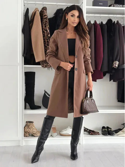 Manteau d'hiver long chic en laine pour femme
