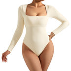Body à manches longues extensible décontracté pour femme