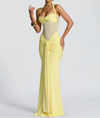 Robe longue moulante drapée à col halter robe de soirée sculptante