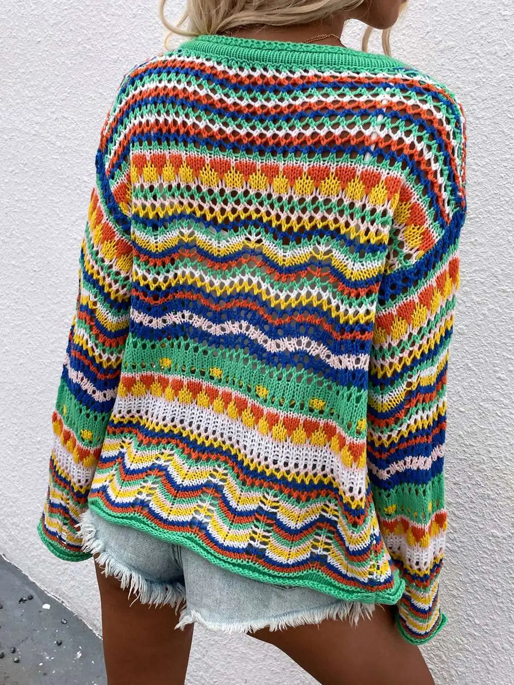 Cardigan Coloré en Tricot à Motifs