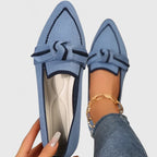 Mocassins femme en maille avec bout pointu et nœud sur le dessus