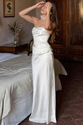 Robe Maxi Satinée Plissée Sans Manches Femme