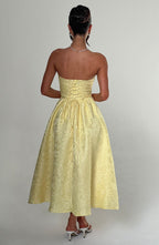 Robe midi bustier en jacquard floral citron