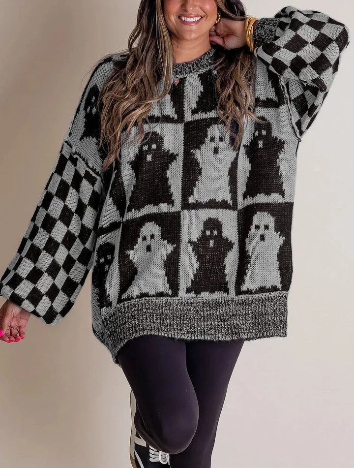 Pull tricoté à carreaux pour Halloween