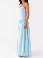 Robe longue à bretelles spaghetti avec volant et smocks