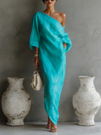 Robe Maxi en Lin à Manches Bouffantes pour Femme