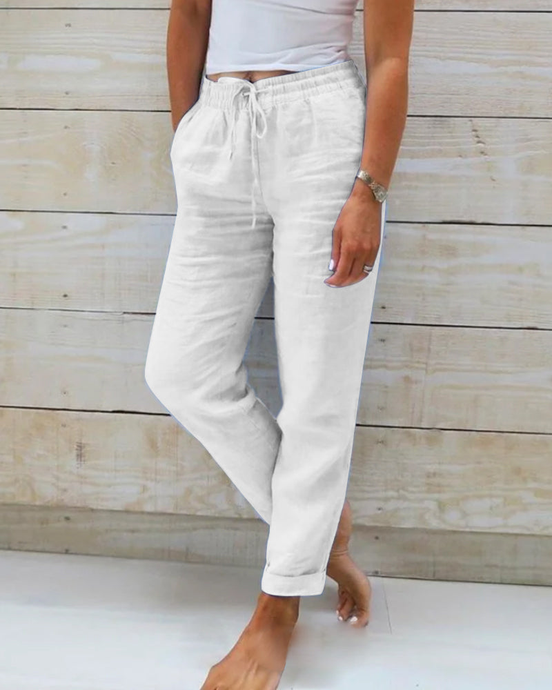 Pantalon extensible en mélange de lin
