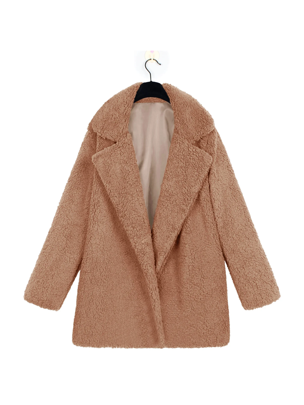 Manteau Court en Peluche Teddy Douillet avec Col Revers