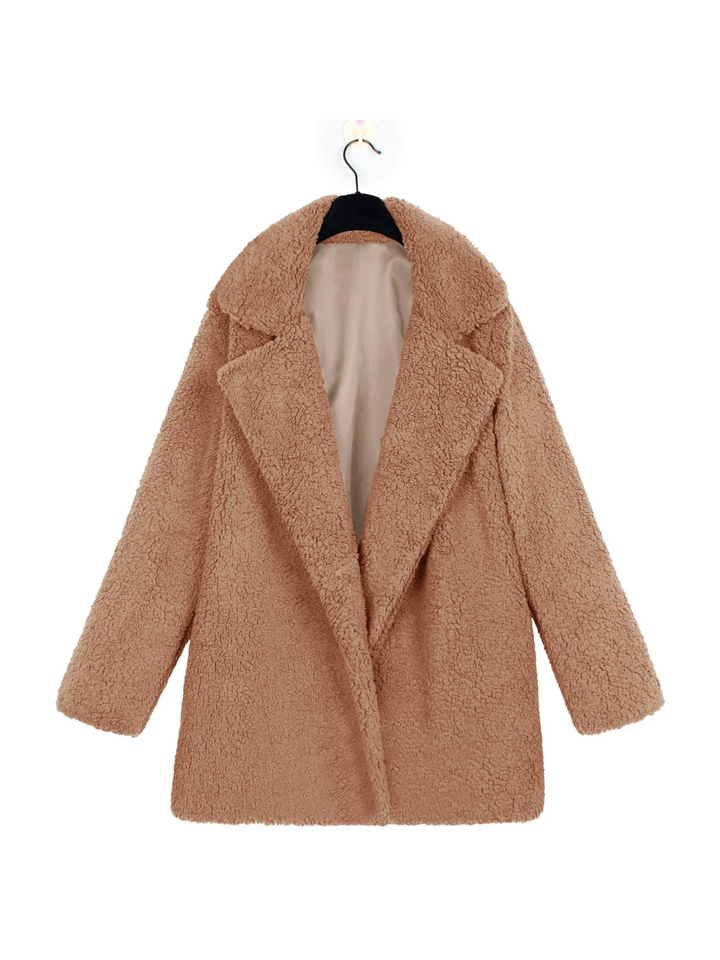 Manteau Court en Peluche Teddy Douillet avec Col Revers