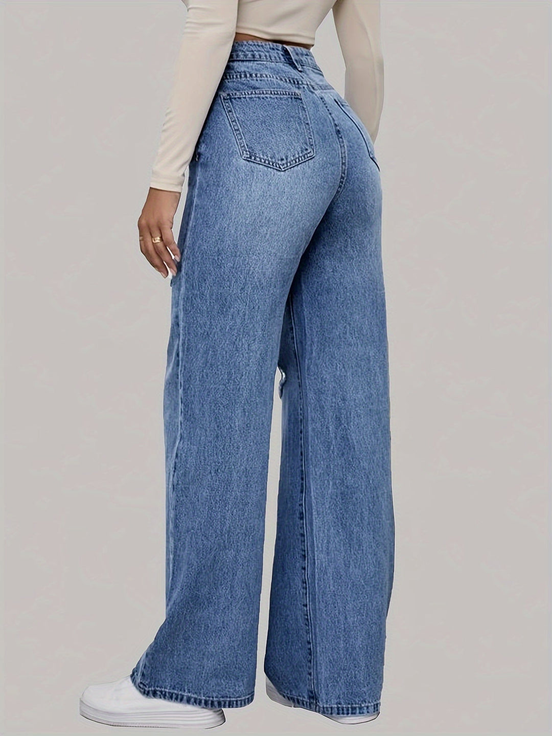 Jean en denim à taille haute et jambes larges avec imprimé graphique