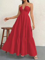 Robe Longue À Étage Dos Nu à Col Halter