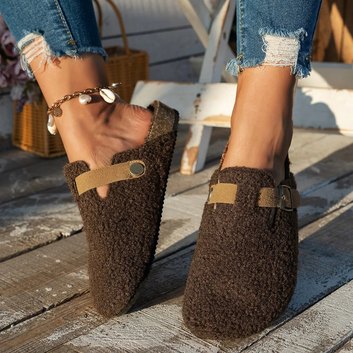 Chaussons en peau de mouton de luxe confortables pour l'hiver