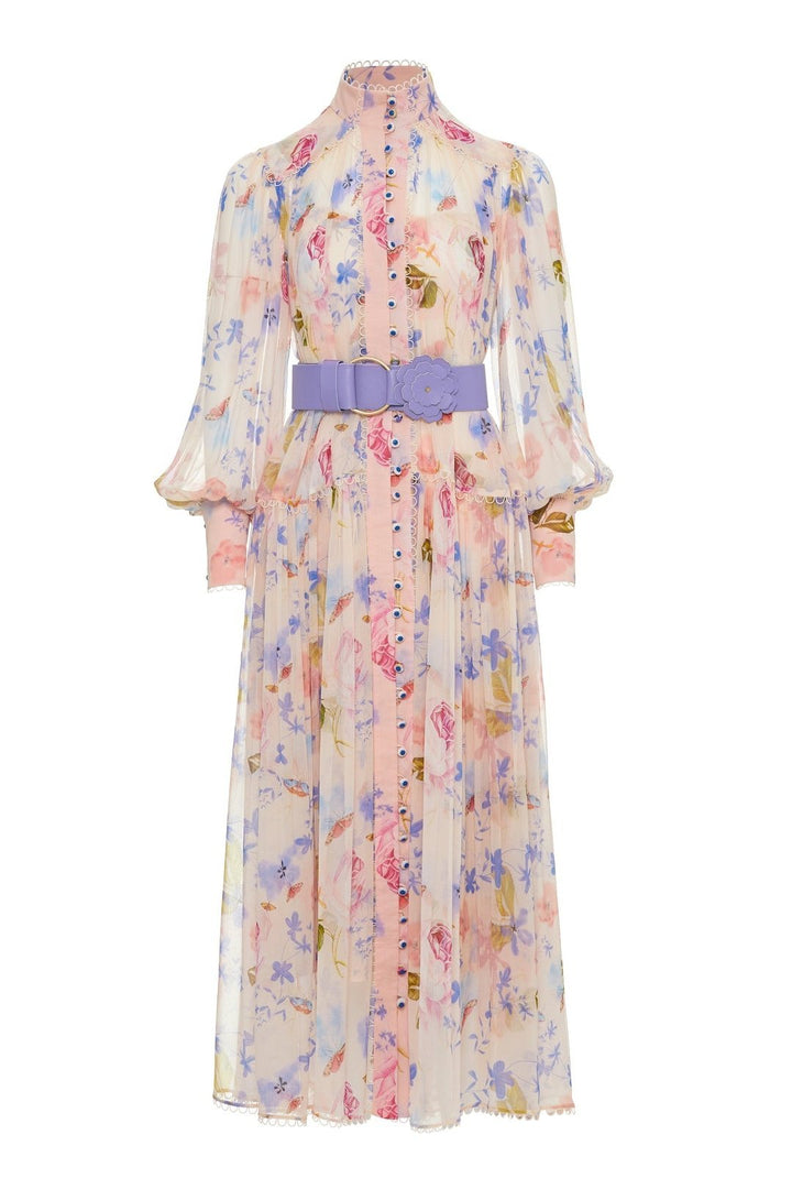 Pauline Laurent® | Robe midi en mousseline avec ceinture