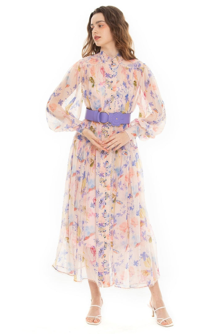 Pauline Laurent® | Robe midi en mousseline avec ceinture