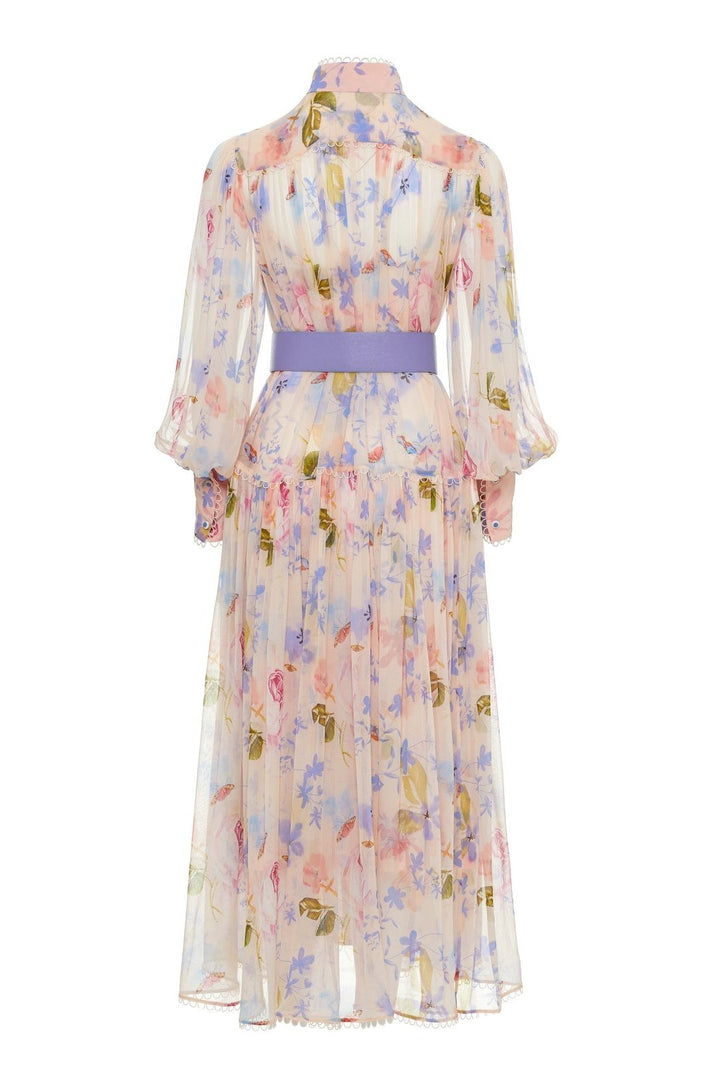 Pauline Laurent® | Robe midi en mousseline avec ceinture