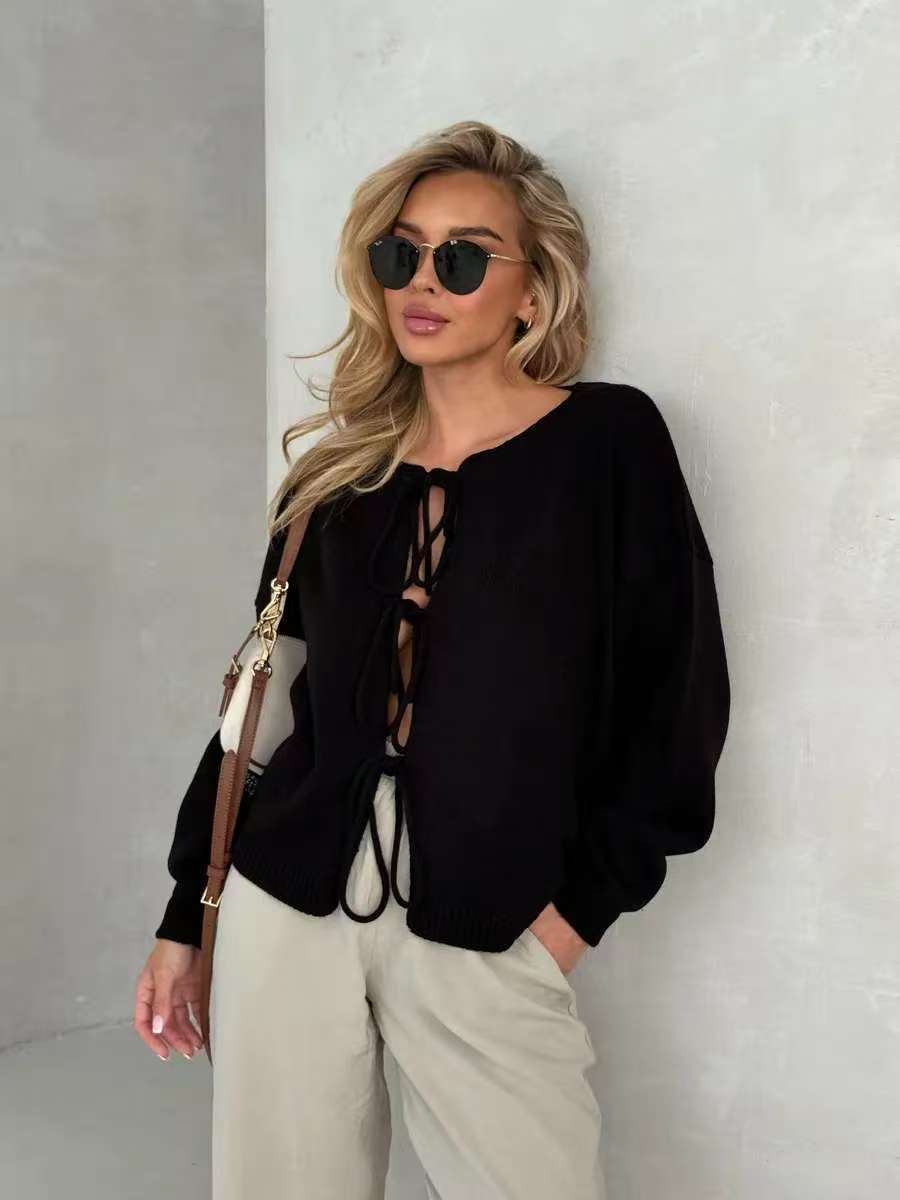 Chic Cardigan Court à Lacets en Dentelle