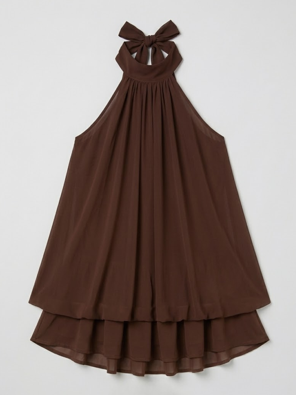 Robe mini sans manches à col licou pour femme avec ourlet à double volant