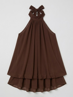 Robe mini sans manches à col licou pour femme avec ourlet à double volant