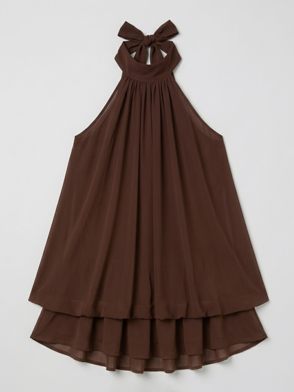 Robe mini sans manches à col licou pour femme avec ourlet à double volant
