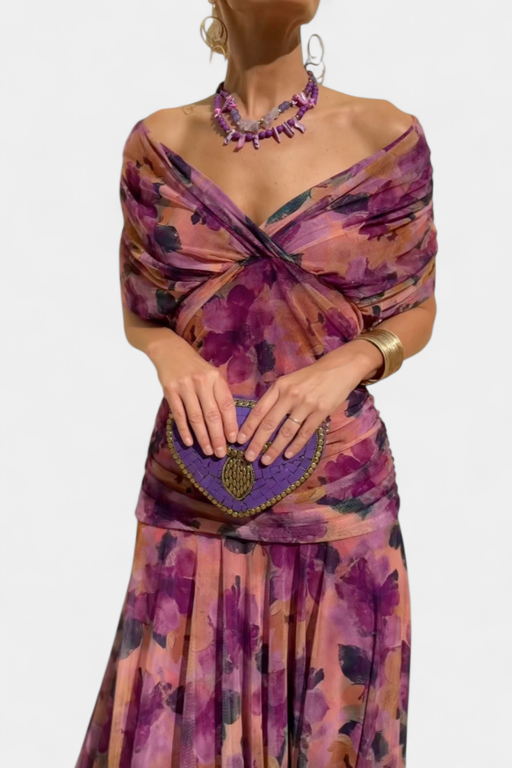 Robe longue plissée élégante à fleurs pour femme